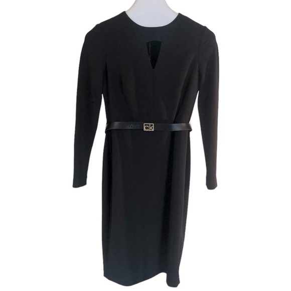 Calvin Klein Dresses & Skirts - CALVIN KLEIN black sheath long sleeve belted dress size 6